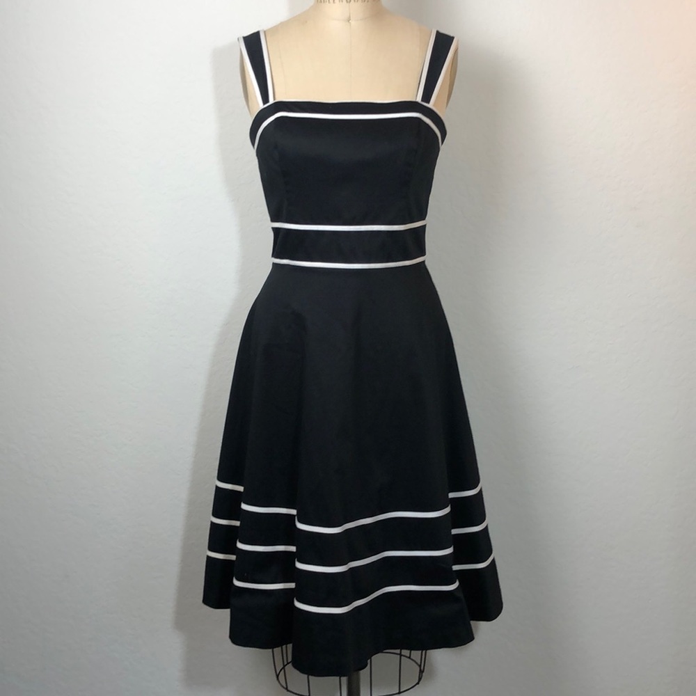 White House Black Market Black Sundress, White Trim & Removable Straps, Size 8